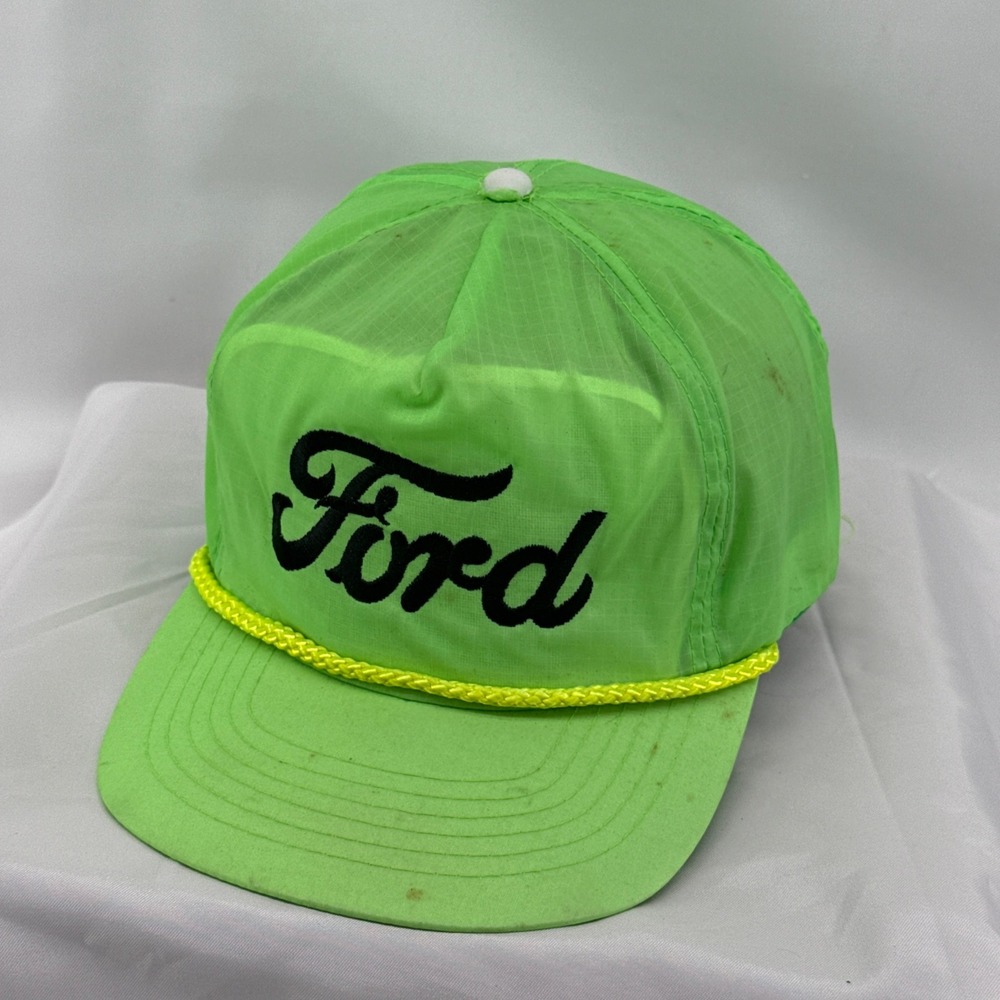 Vintage Ford Neon Green Snapback Hat Ama Pro Rope Cap Made Korea 80s 90s